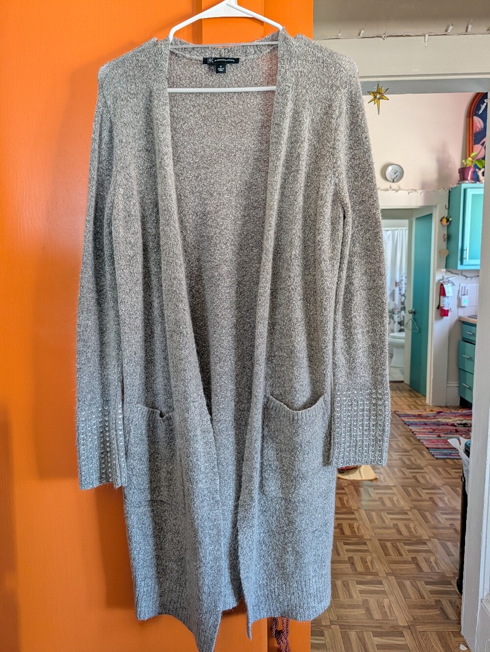 INC International Concepts Open-Front Duster Cardigan With Rhinestone Cuffs